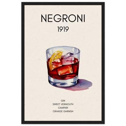 Negroni Cocktail Bar Art Print Black Wood Frame 30x45 cm 12x18″ Museum-Quality Matte Paper Wooden Framed Poster