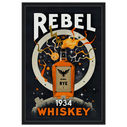 Rebel Whiskey Cocktail Bar Poster Print Black frame 60x90 cm 24x36″ Framed Canvas