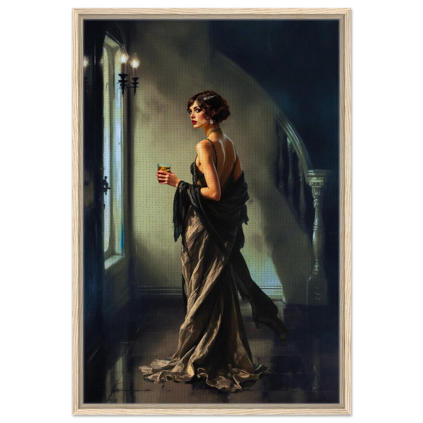 Art Deco Flapper Speakeasy Fine Art Print Light Wood Frame 60x90 cm 24x36″ Framed Canvas
