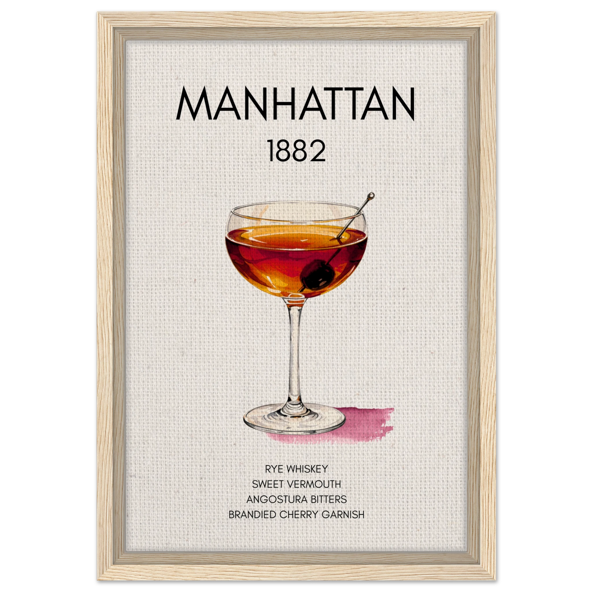 Classic Manhattan Cocktail Bar Art Print Light Wood Frame 30x45 cm 12x18″ Framed Canvas