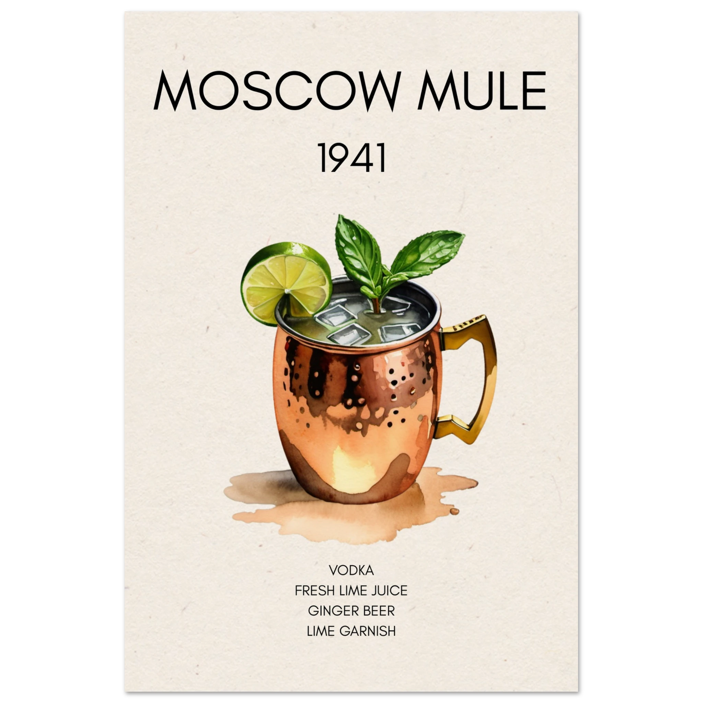 Moscow Mule Cocktail Bar Poster Print No Frame 40x60 cm 16x24″ Museum-Quality Matte Paper Poster