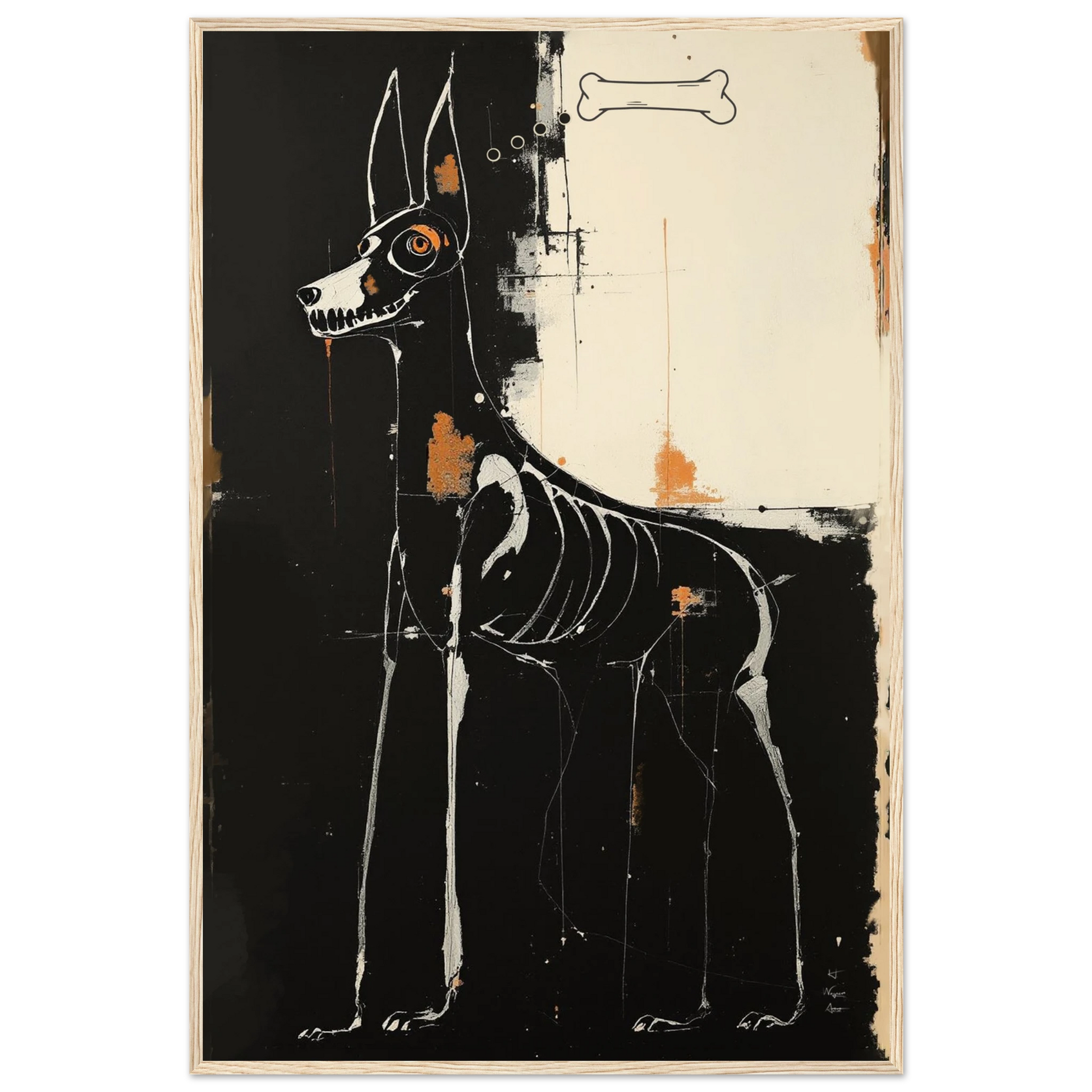 X-ray Skeleton Dog Abstract Art Poster Print 60x90 cm 24x36″ Classic Matte Paper Wooden Framed Poster Light Wood Frame