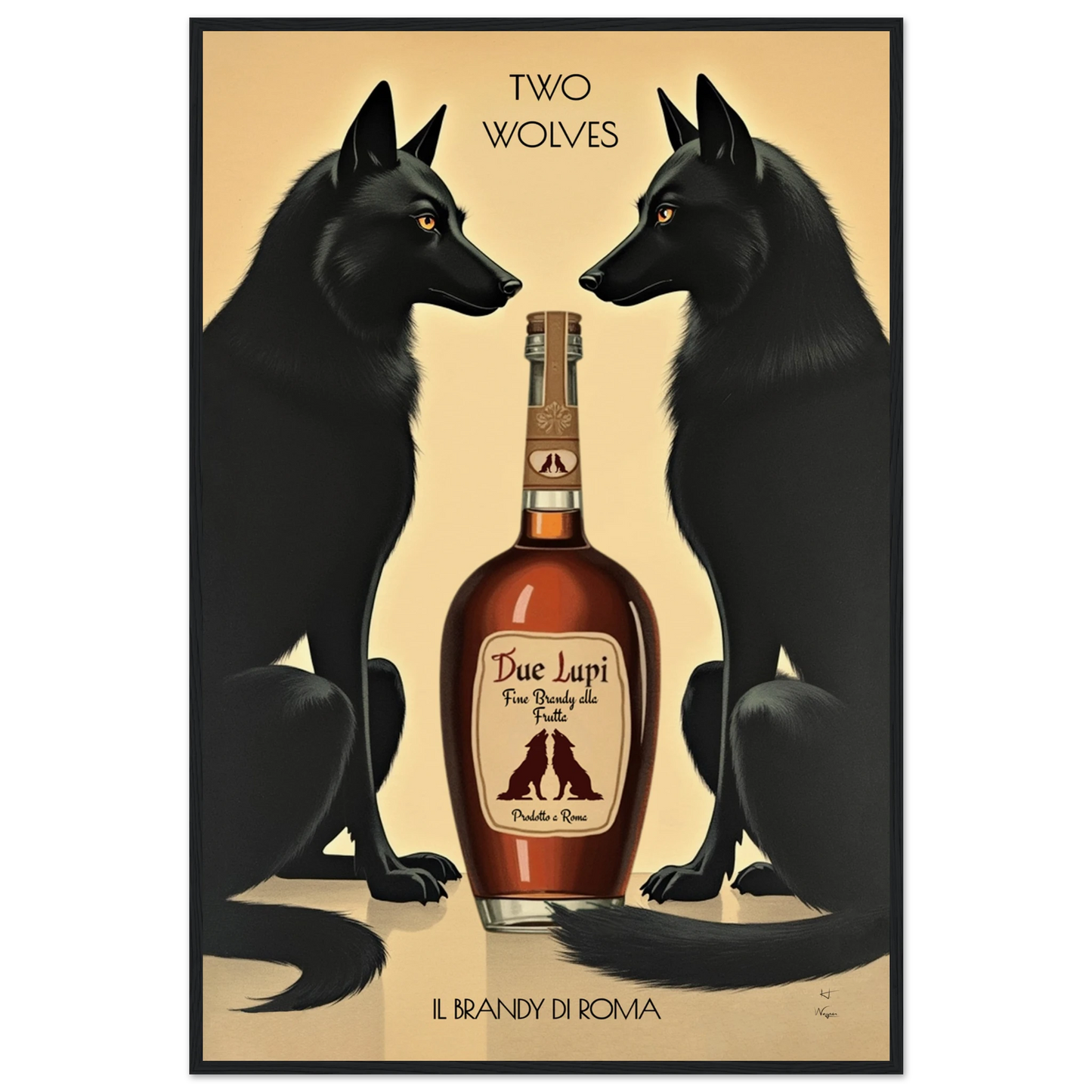 Two Wolves Italian Cocktail Bar Art Print 60x90 cm 24x36″ Museum-Quality Matte Paper Wooden Framed Poster Black Wood Frame