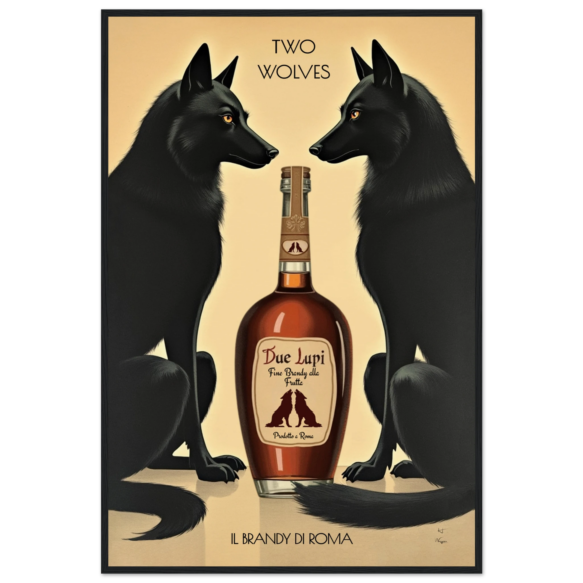 Two Wolves Italian Cocktail Bar Art Print 60x90 cm 24x36″ Museum-Quality Matte Paper Wooden Framed Poster Black Wood Frame