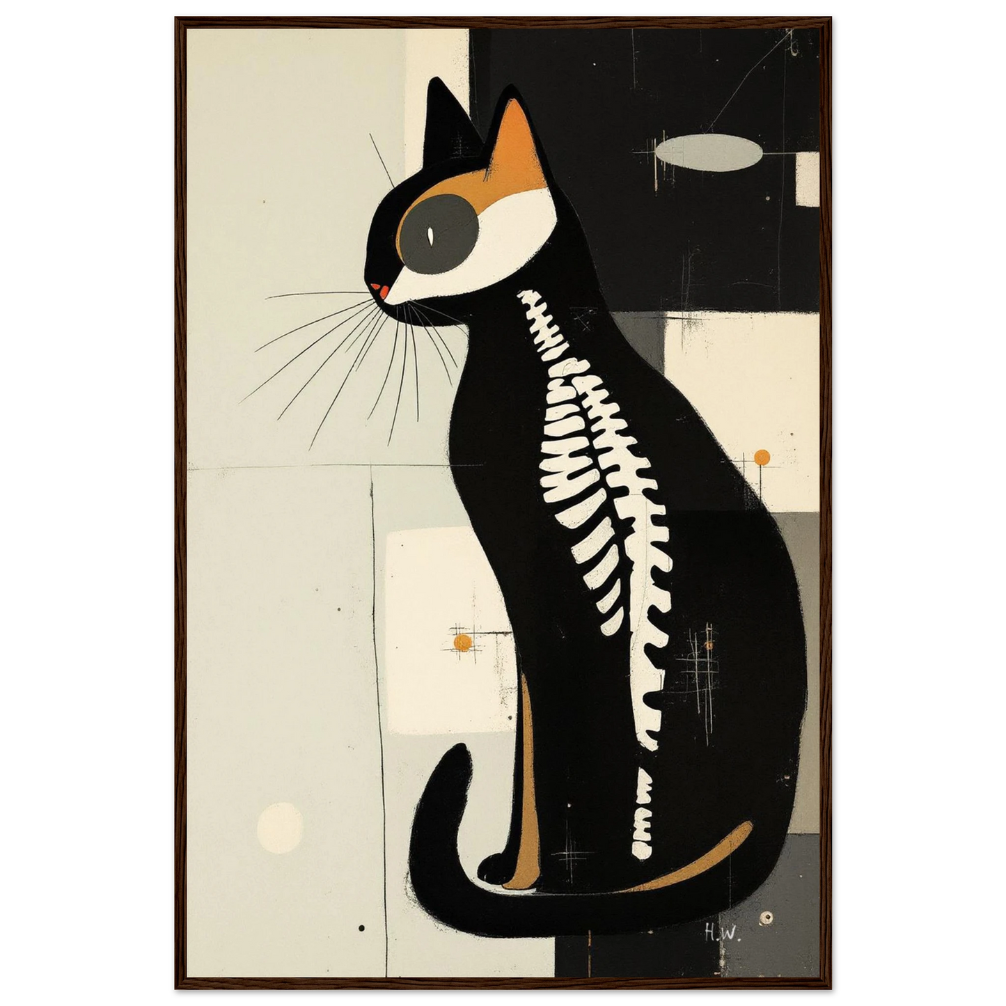 Modern Cat Skeleton Abstract Art Poster Print