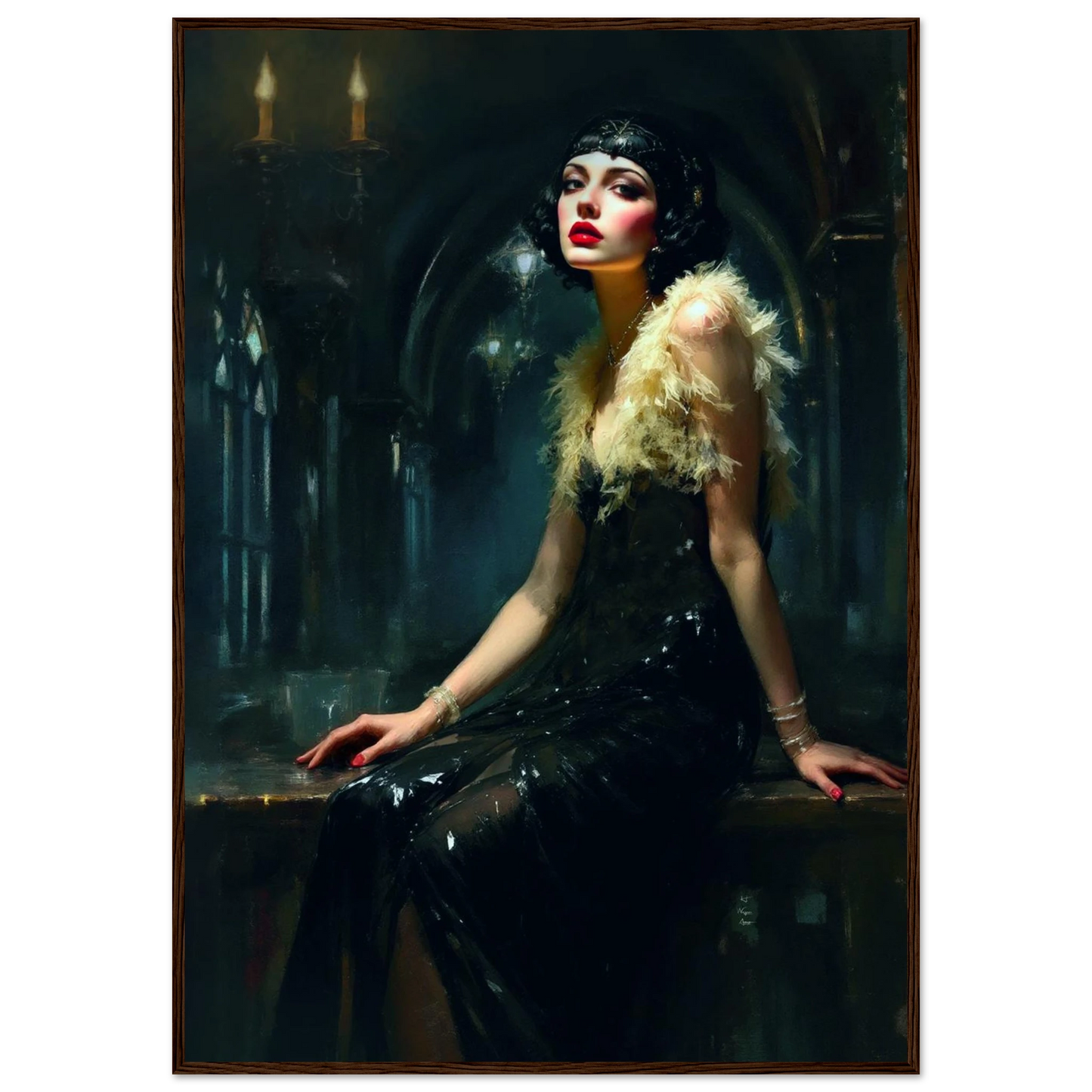Speakeasy 1920s Flapper Art Print 70x100 cm 28x40″ Premium Matte Paper Wooden Framed Poster Dark Brown Wood Frame