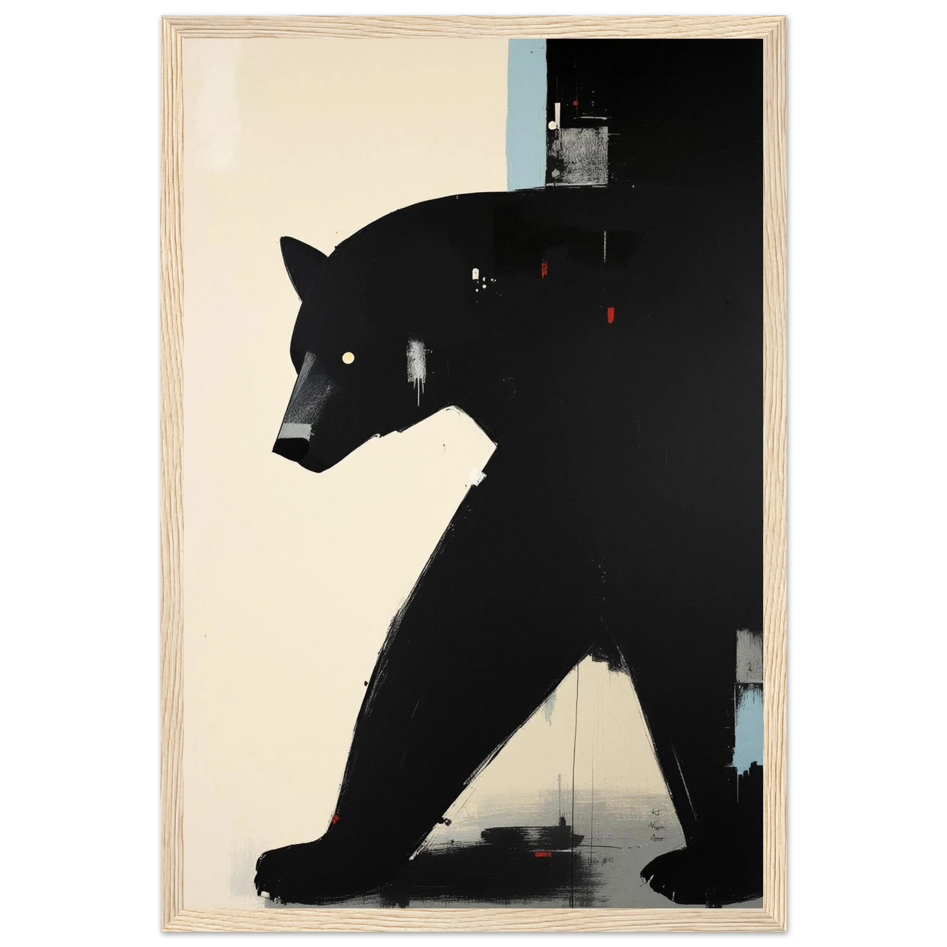 Minimalist Abstract Black Bear Art Poster Print Light Wood Frame 30x45 cm 12x18″ Classic Matte Wooden Framed Poster