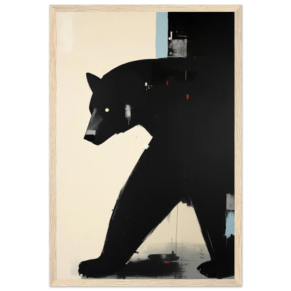 Minimalist Abstract Black Bear Art Poster Print Light Wood Frame 30x45 cm 12x18″ Classic Matte Wooden Framed Poster