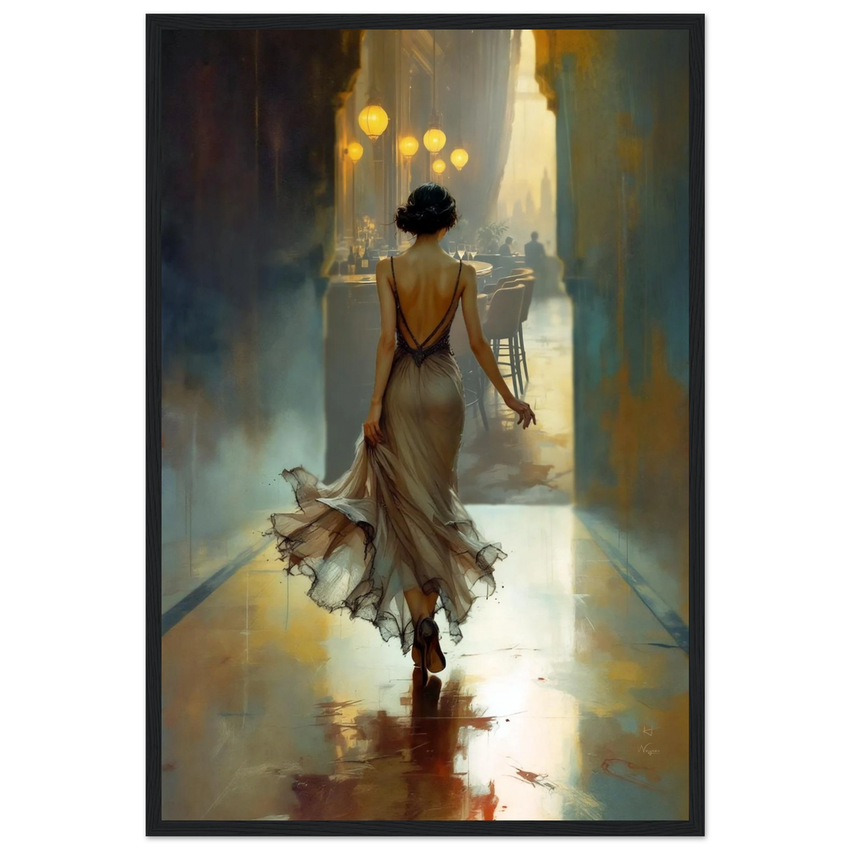 1920s Speakeasy Art Deco Flapper Print 40x60 cm 16x24″ Premium Matte Paper Wooden Framed Poster Black Wood Frame