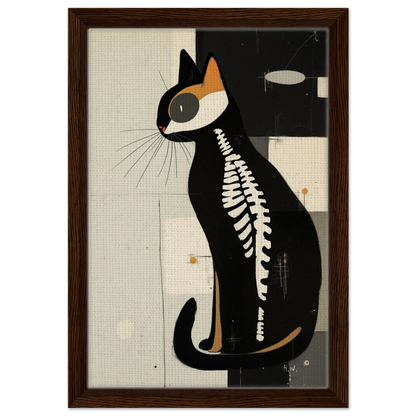 Modern Cat Skeleton Abstract Art Poster Print Dark Brown Wood Frame 30x45 cm 12x18″ Framed Canvas