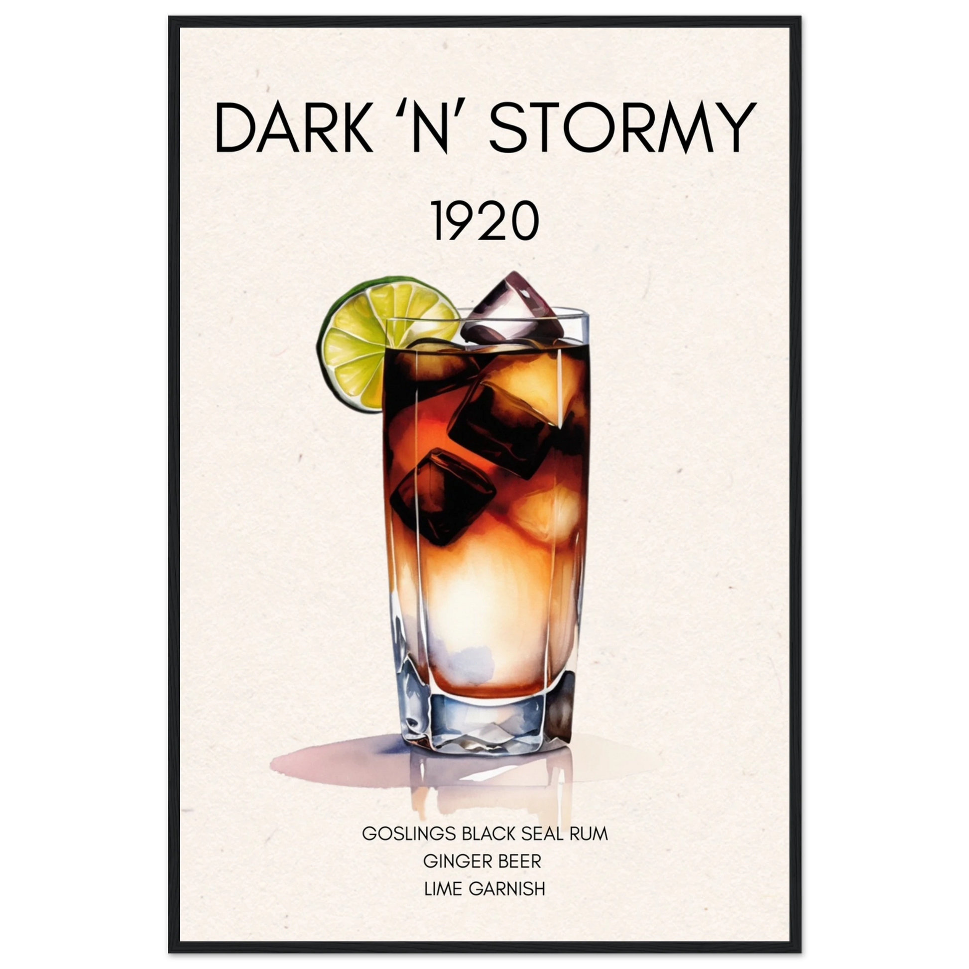 Dark n Stormy Cocktail Drink Bar Art Print Black Wood Frame 60x90 cm 24x36″ Premium Matte Paper Wooden Framed Poster