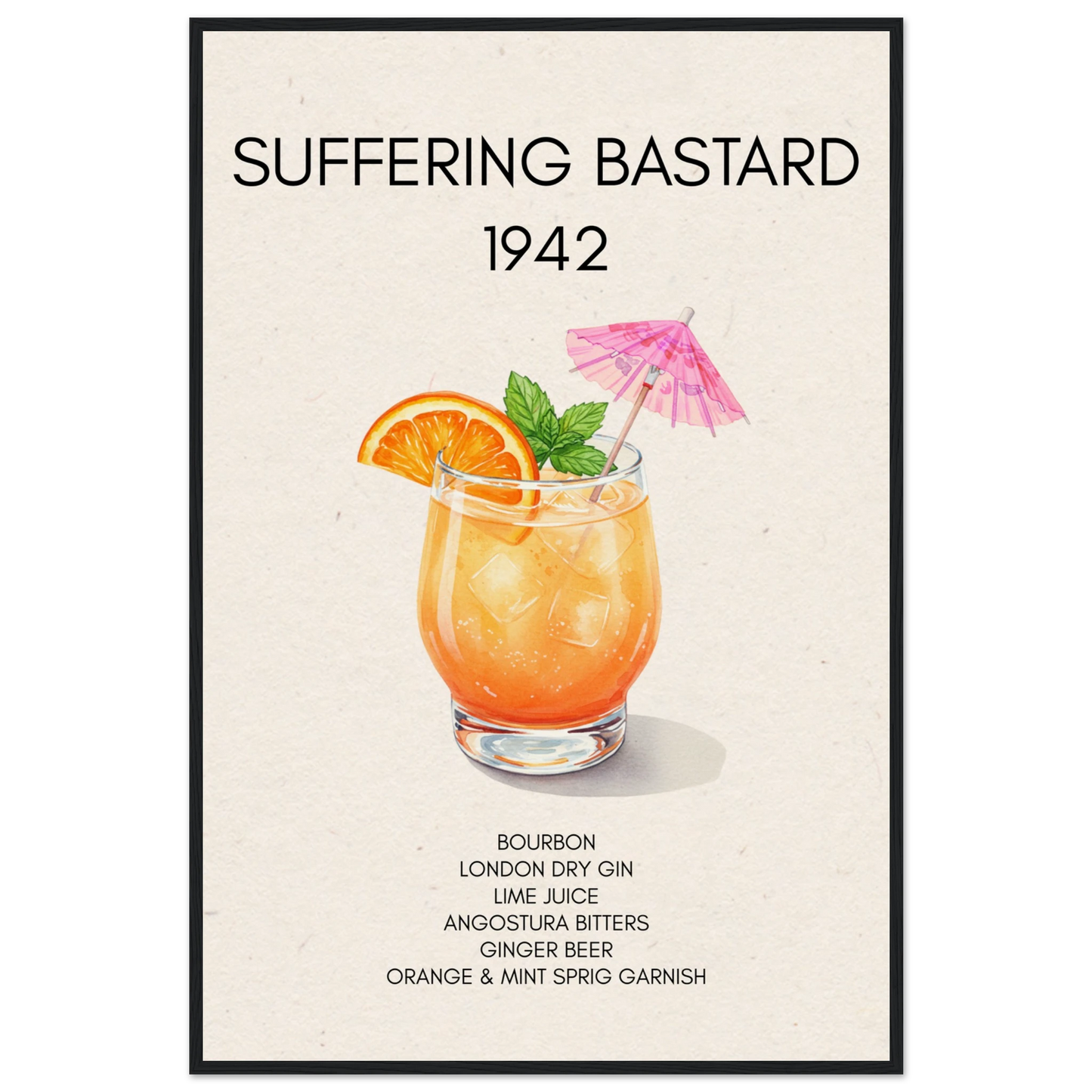 Suffering Bastard Tiki Cocktail Bar Poster Print Black Wood Frame 60x90 cm 24x36″ Museum-Quality Matte Paper Wooden Framed Poster