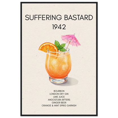 Suffering Bastard Tiki Cocktail Bar Poster Print Black Wood Frame 60x90 cm 24x36″ Museum-Quality Matte Paper Wooden Framed Poster