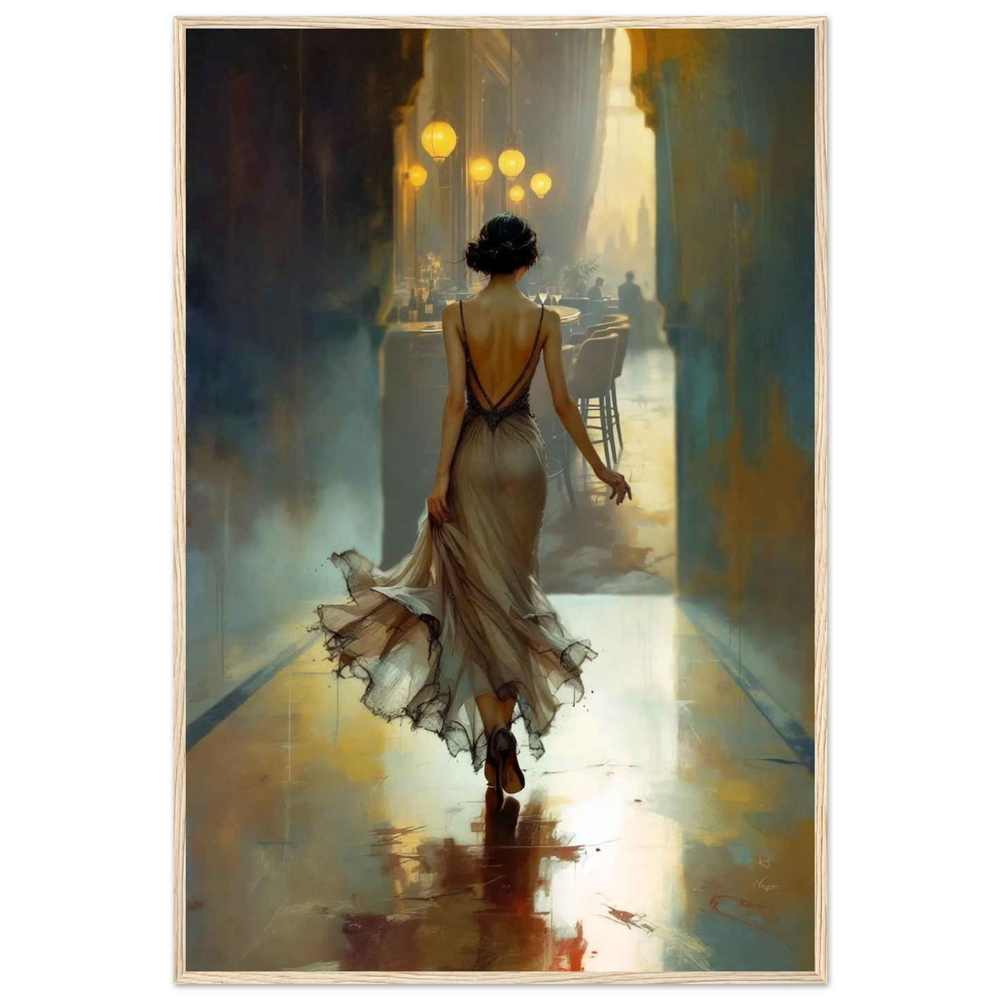 1920s Speakeasy Art Deco Print Light Wood Frame 60x90 cm 24x36″ Premium Matte Paper Wooden Framed Poster