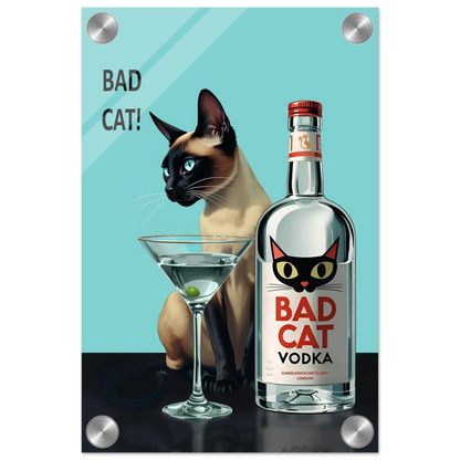 Siamese Cat Retro Martini Cocktail Bar Art Print No Frame 70x100 cm 28x40″ Sleek Acrylic Print