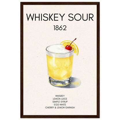 Whiskey Sour Cocktail Bar Art Print Dark Brown Wood Frame 30x45 cm 12x18″ Classic Matte Paper Wooden Framed Poster