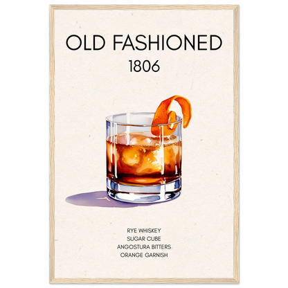 Classic Old Fashioned Cocktail Bar Art Print Light Wood Frame 40x60 cm 16x24″ Premium Matte Paper Wooden Framed Poster