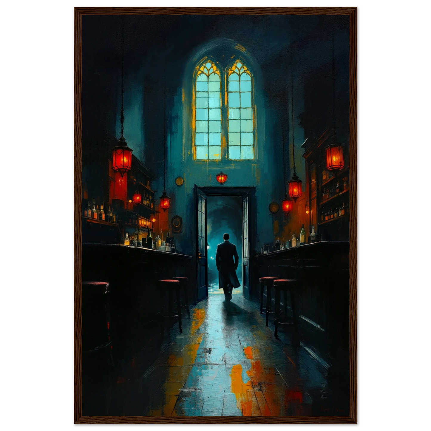 Speakeasy Bootleg Bar Prohibition Art Print Dark Brown Wood Frame 40x60 cm 16x24″ Museum-Quality Matte Framed Poster