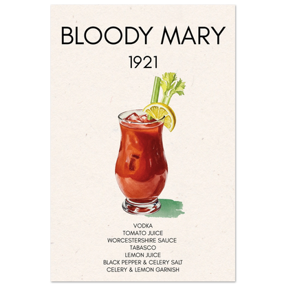 Bloody Mary Cocktail Bar Art Print No Frame 30x45 cm 12x18″ Premium Matte Paper Poster