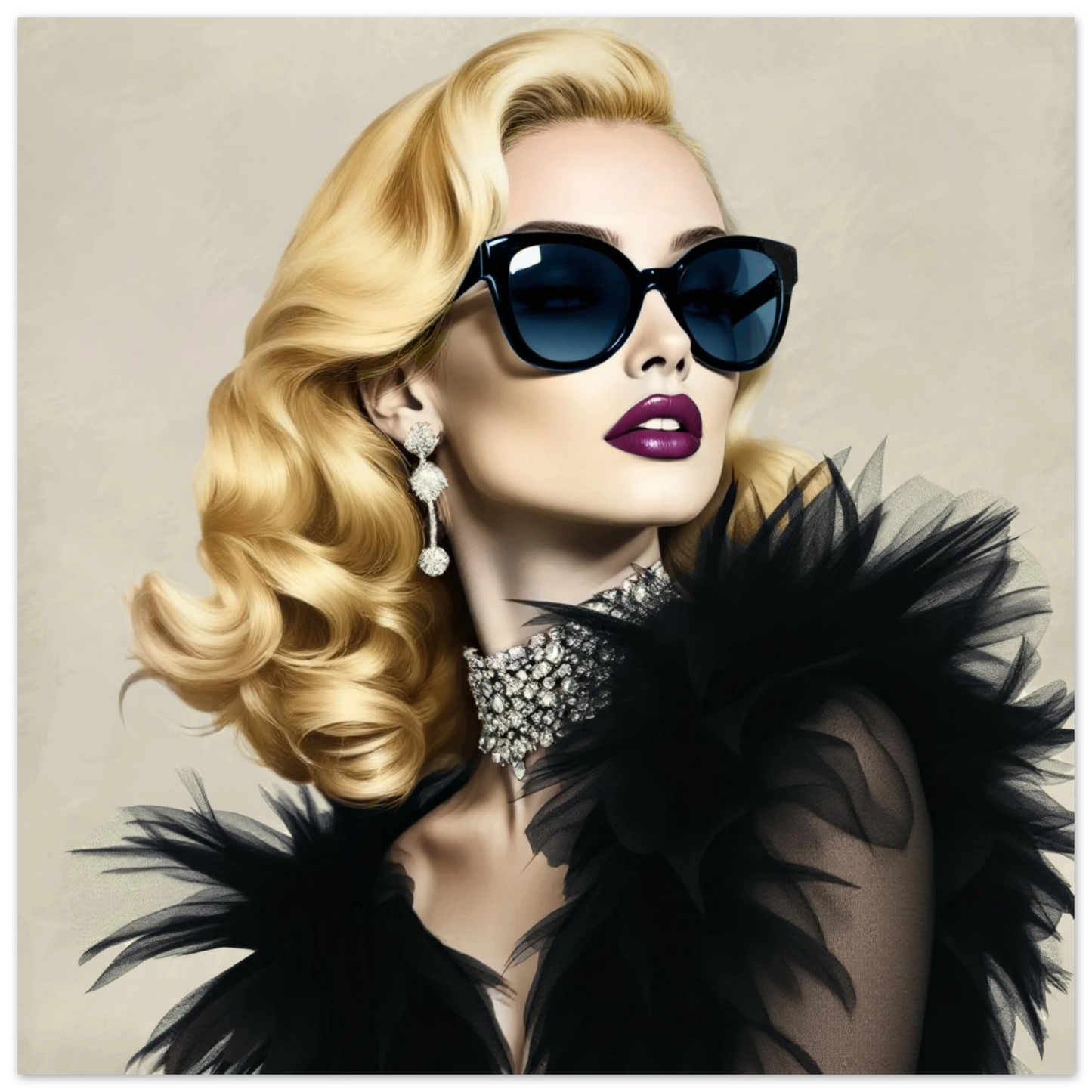 Blonde Bombshell Fashion Model Art Print 70x70 cm 28x28″ Premium Matte Paper Poster