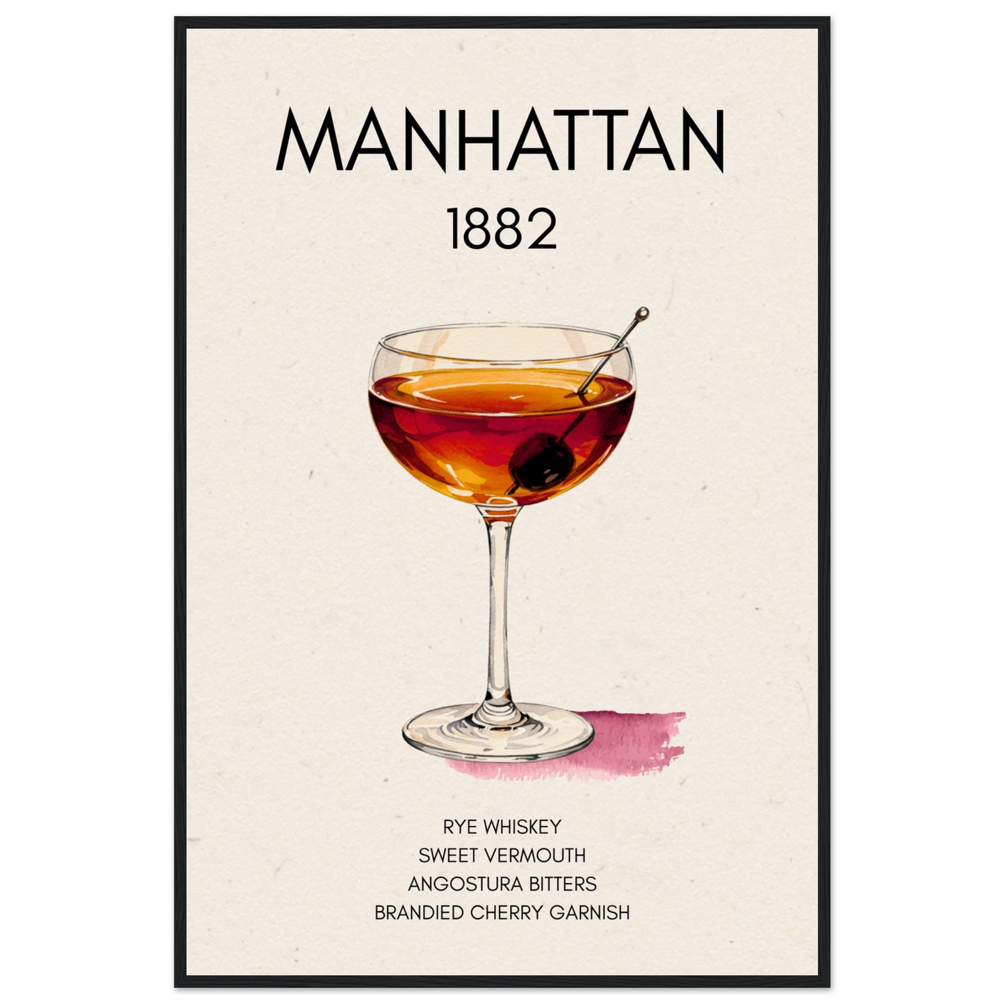 Classic Manhattan Cocktail Bar Art Poster Print Black Wood Frame 60x90 cm 24x36″ Museum-Quality Matte Paper Wooden Framed Poster