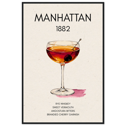 Classic Manhattan Cocktail Bar Art Print Black Wood Frame 60x90 cm 24x36″ Museum-Quality Matte Paper Wooden Framed Poster