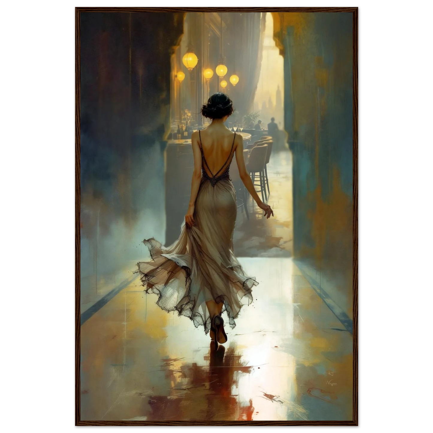 1920s Speakeasy Art Deco Print Dark Brown Wood Frame 60x90 cm 24x36″ Premium Matte Paper Wooden Framed Poster