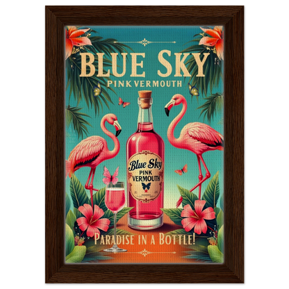 Vintage Pink Flamingo Tiki Bar Art Print 20x30 cm 8x12″ Framed Canvas Dark Brown Wood Frame