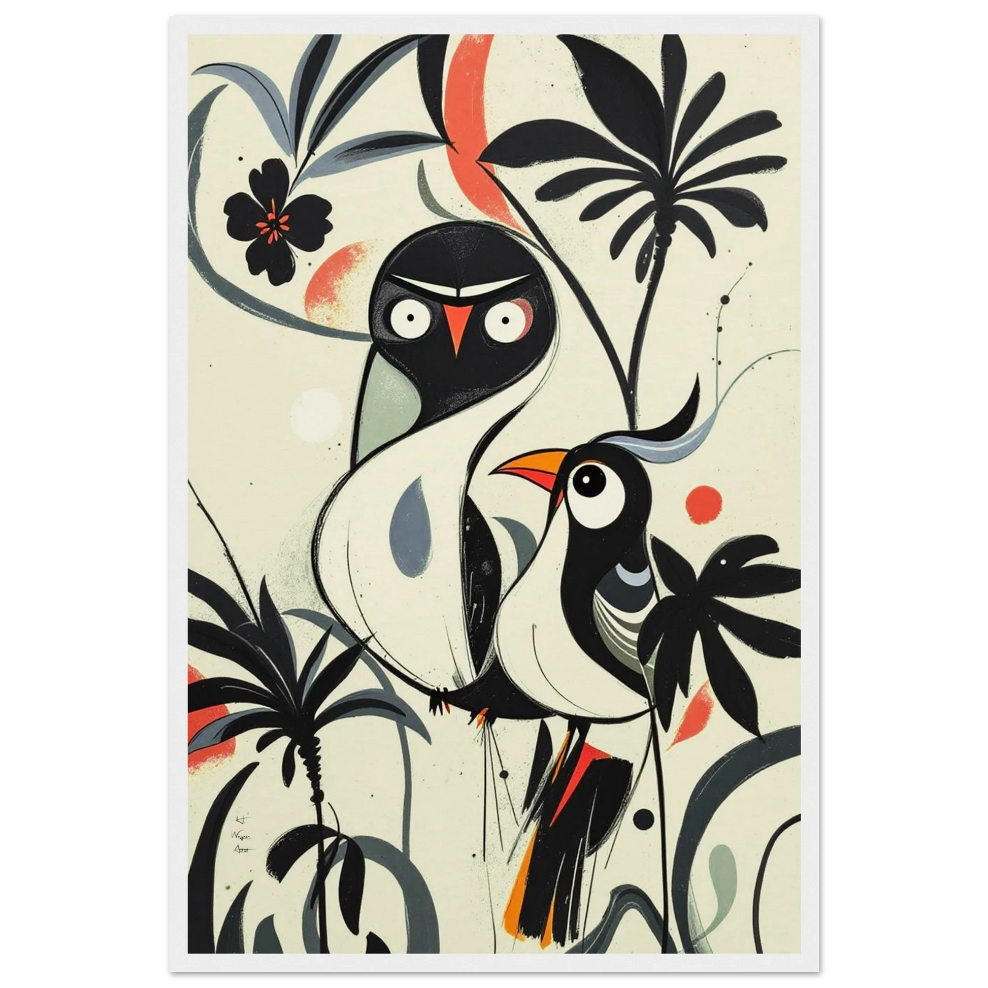 Abstract Bird Modern Tropical Art Print White Wood Frame 40x60 cm 16x24″ Museum-Quality Matte Wooden Framed Poster
