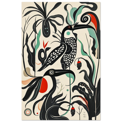 Mid-Century Modern Tropical Bird Art Print No Frame 60x90 cm 24x36″ Gallery Wrapped Canvas