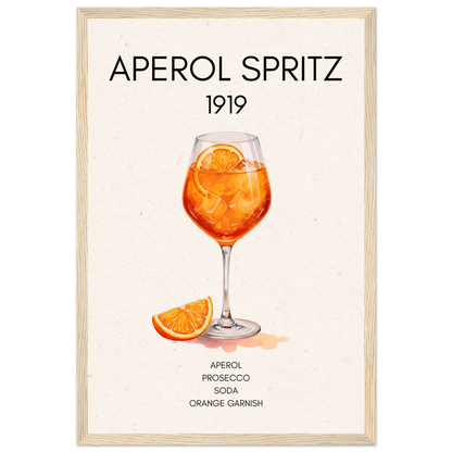 Aperol Spritz Cocktail Bar Poster Print Light Wood Frame 30x45 cm 12x18″ Classic Matte Paper Wooden Framed Poster