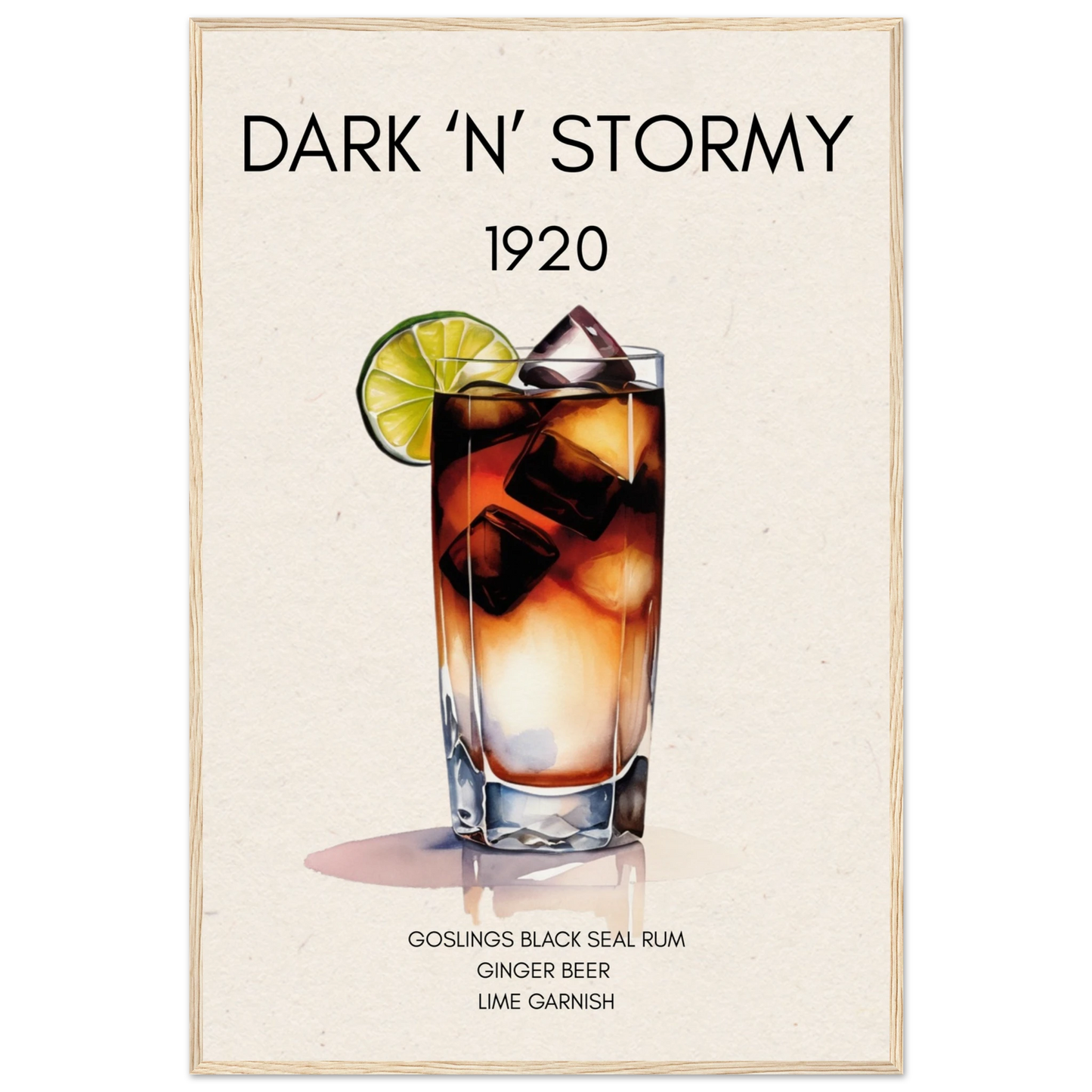 Dark n Stormy Cocktail Drink Bar Art Print Light Wood Frame 60x90 cm 24x36″ Museum-Quality Matte Paper Wooden Framed Poster