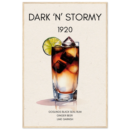 Dark n Stormy Cocktail Drink Bar Art Print Light Wood Frame 60x90 cm 24x36″ Museum-Quality Matte Paper Wooden Framed Poster