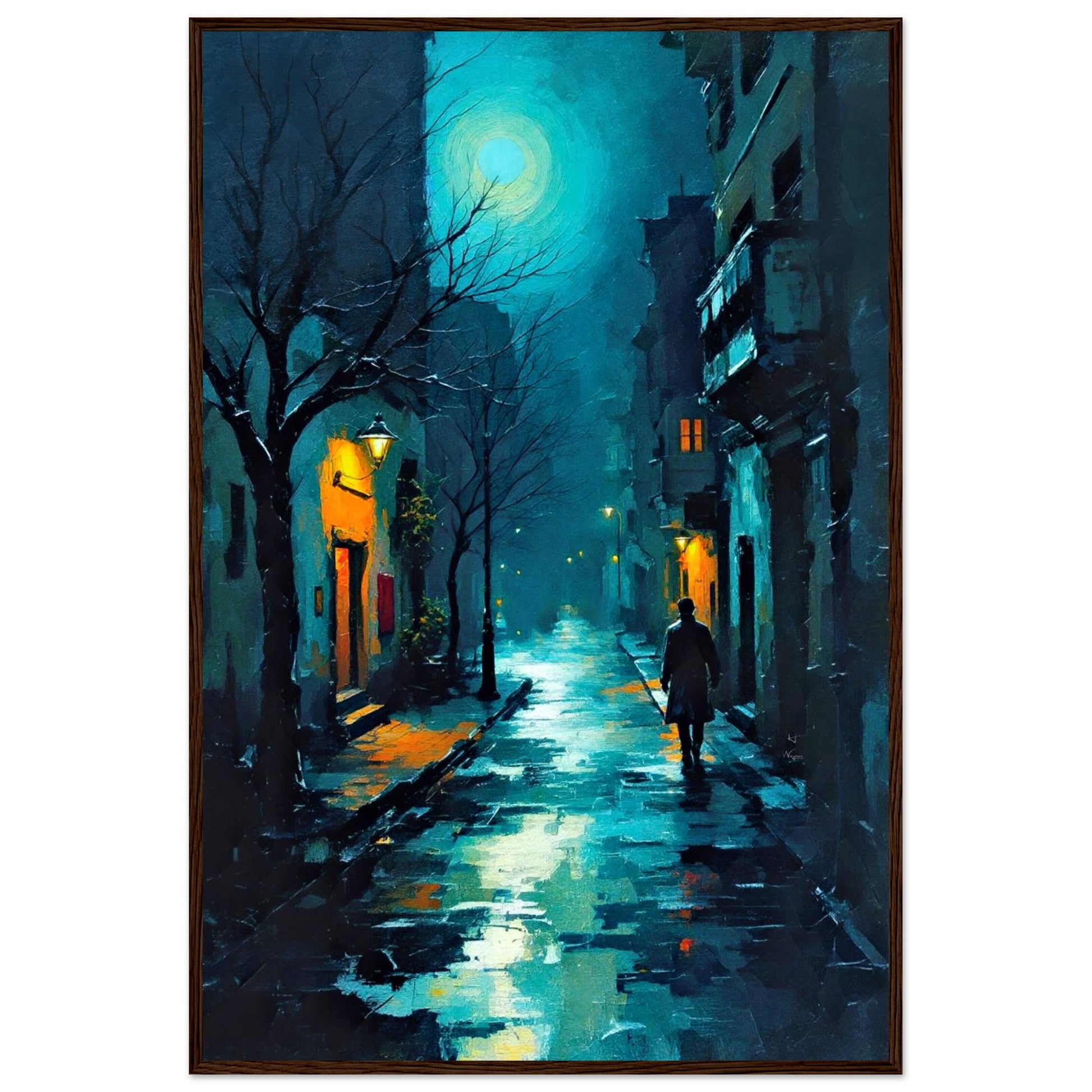Blue Moon Night Street Scene Art Print 30x45 cm 12x18″ Sleek Acrylic Print No Frame