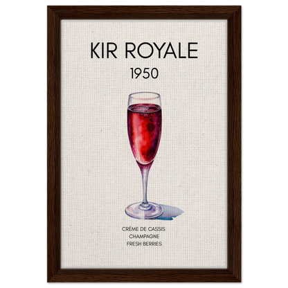 Kir Royale Champagne Cocktail Bar Art Print Dark Brown Wood Frame 30x45 cm 12x18″ Framed Canvas