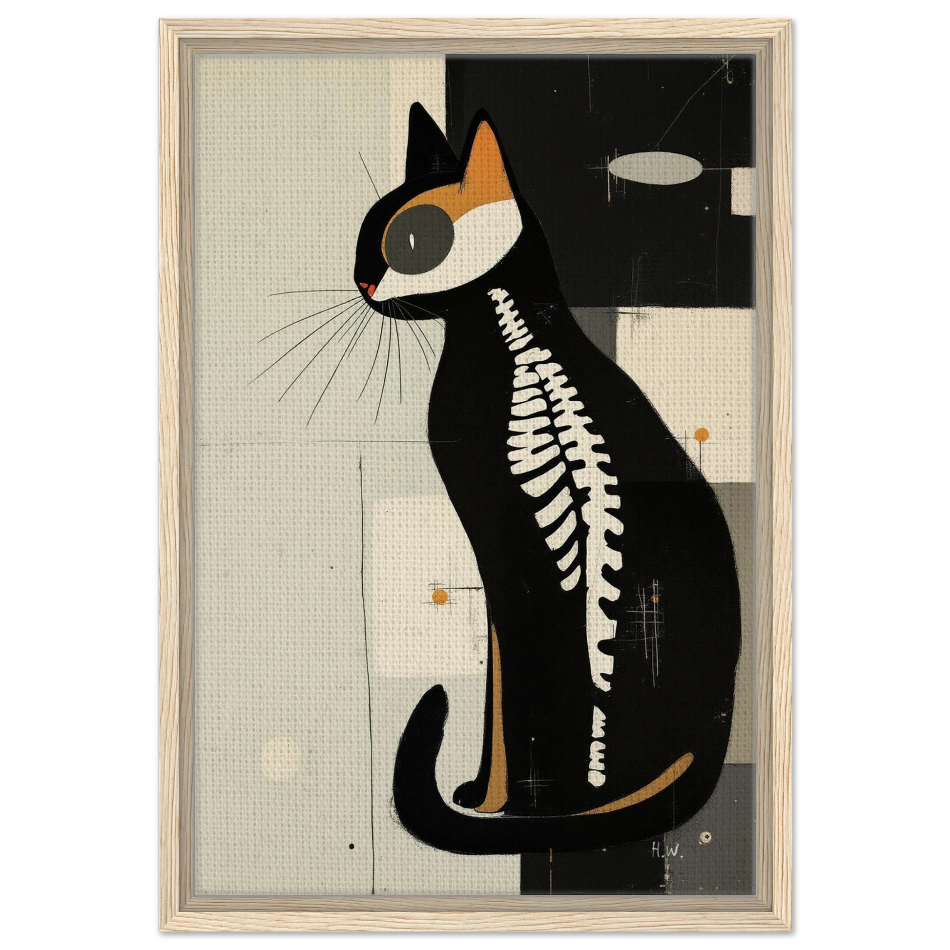 Modern Cat Skeleton Abstract Art Poster Print