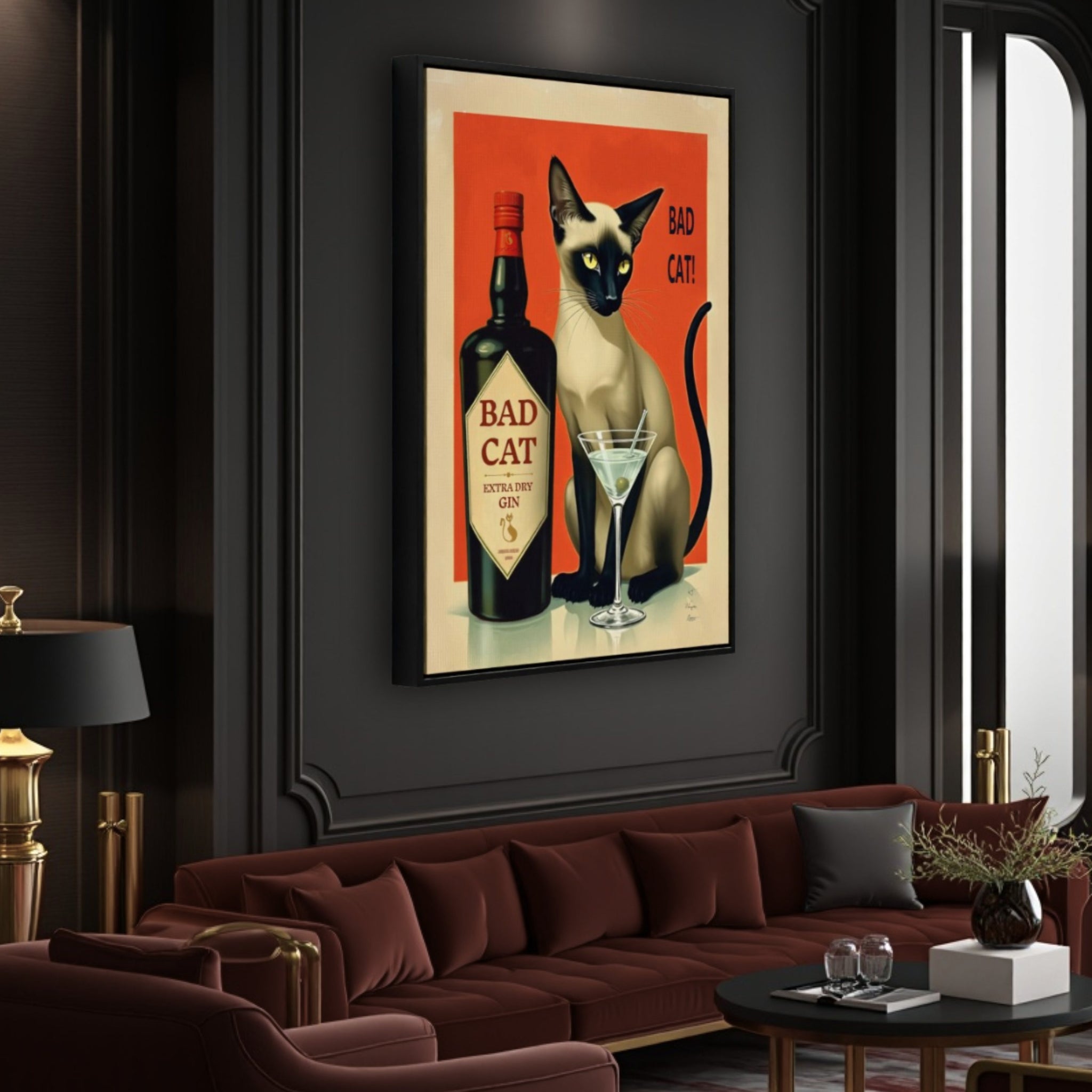 Bad Cat Gin Framed Canvas Print